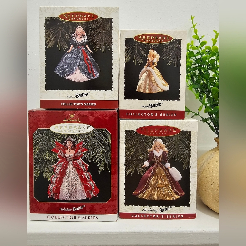 Set of 4 Barbie Keepsake Collector's Christmas Ornaments 1994-1996